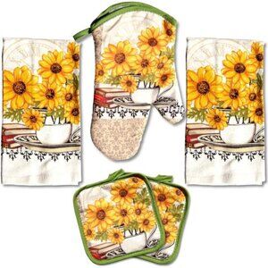 Value Packs: Bright Sunflower 5-Piece Kitchen Set – 2 Soft Terry Dish